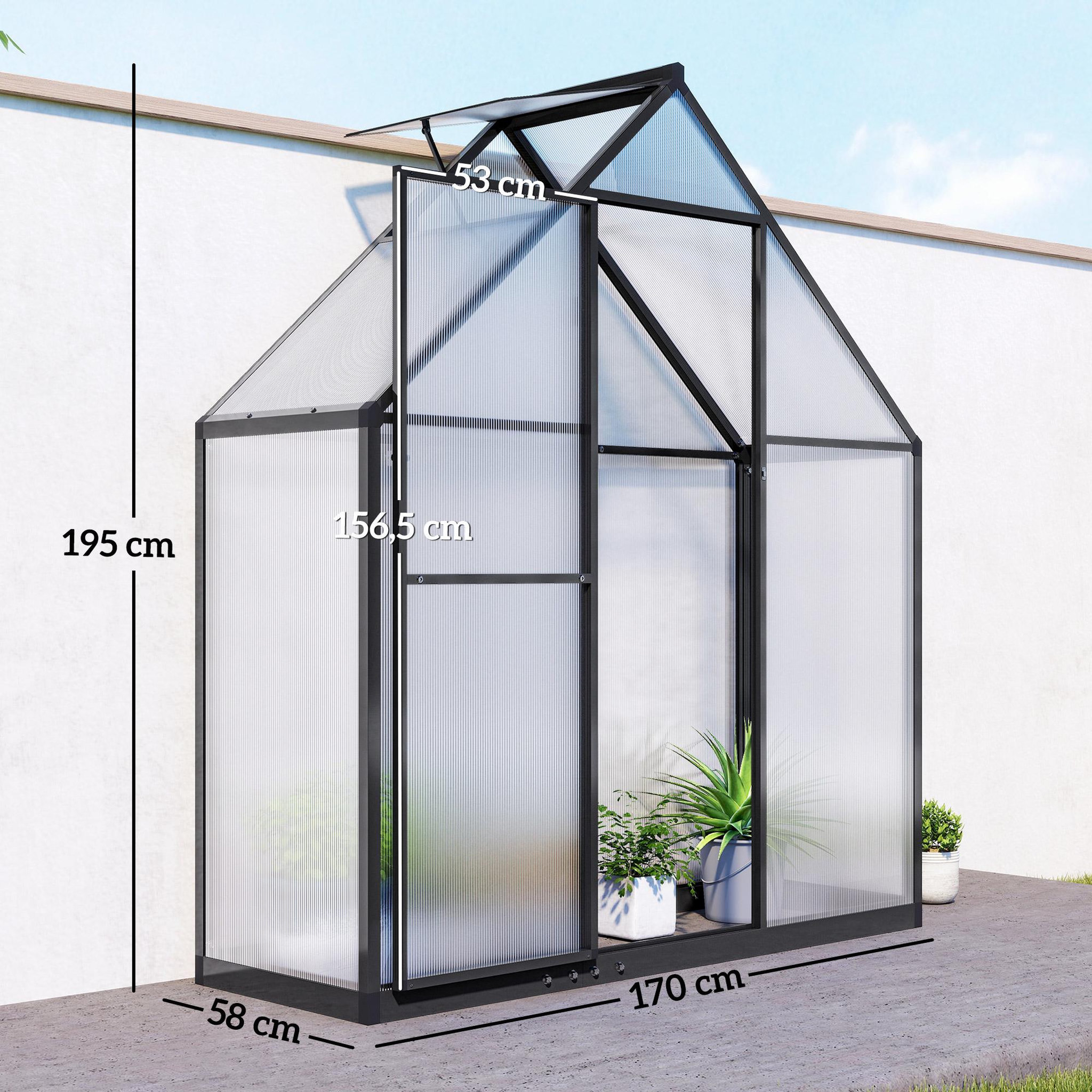 Voir la diapositive 3 : OUTSUNNY Serre de jardin alu polycarbonate - porte, lucarne - 1,7 x 0,58 x 1,95 m - noir