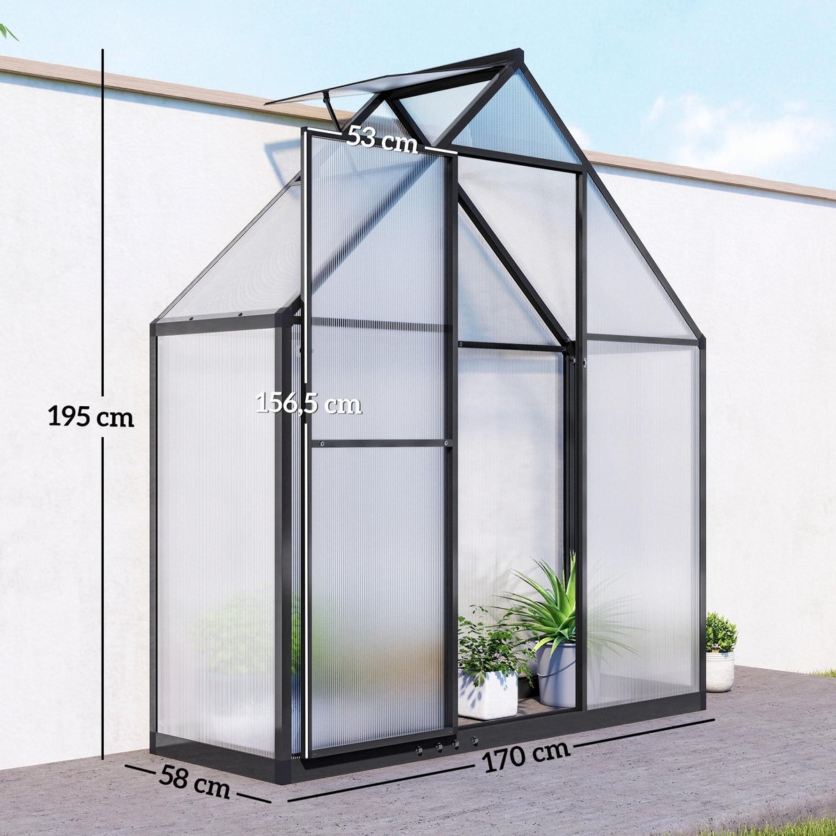 OUTSUNNY Serre de jardin alu polycarbonate - porte, lucarne - 1,7 x 0,58 x 1,95 m - noir