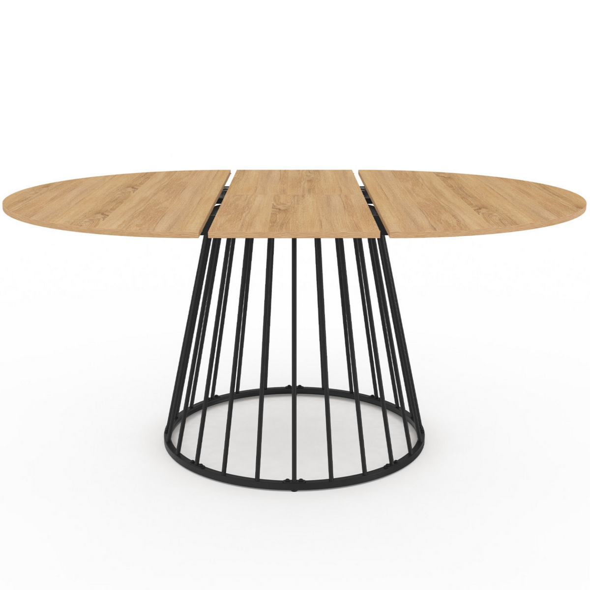 ID MARKET Table à manger extensible ronde YUNA 4-8 pers plateau bois et pied filaire en métal 110 - 150 cm