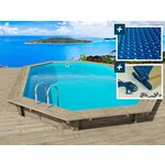Habitat et Jardin Piscine bois   Miami 130   - 4.86 x 3.36 x 1.30 m + Bâche à bulles 180 µ + Bâche hiver 280 gr/m²