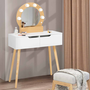 Voir la diapositive 2 : ID MARKET Coiffeuse scandinave 2 tiroirs HORIA bois et blanc avec miroir LED