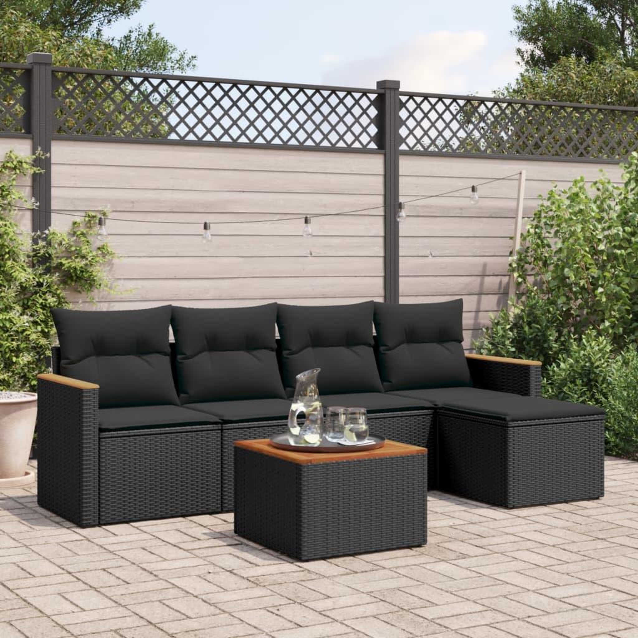 VIDAXL Salon de jardin 6 pcs avec coussins noir resine tressee