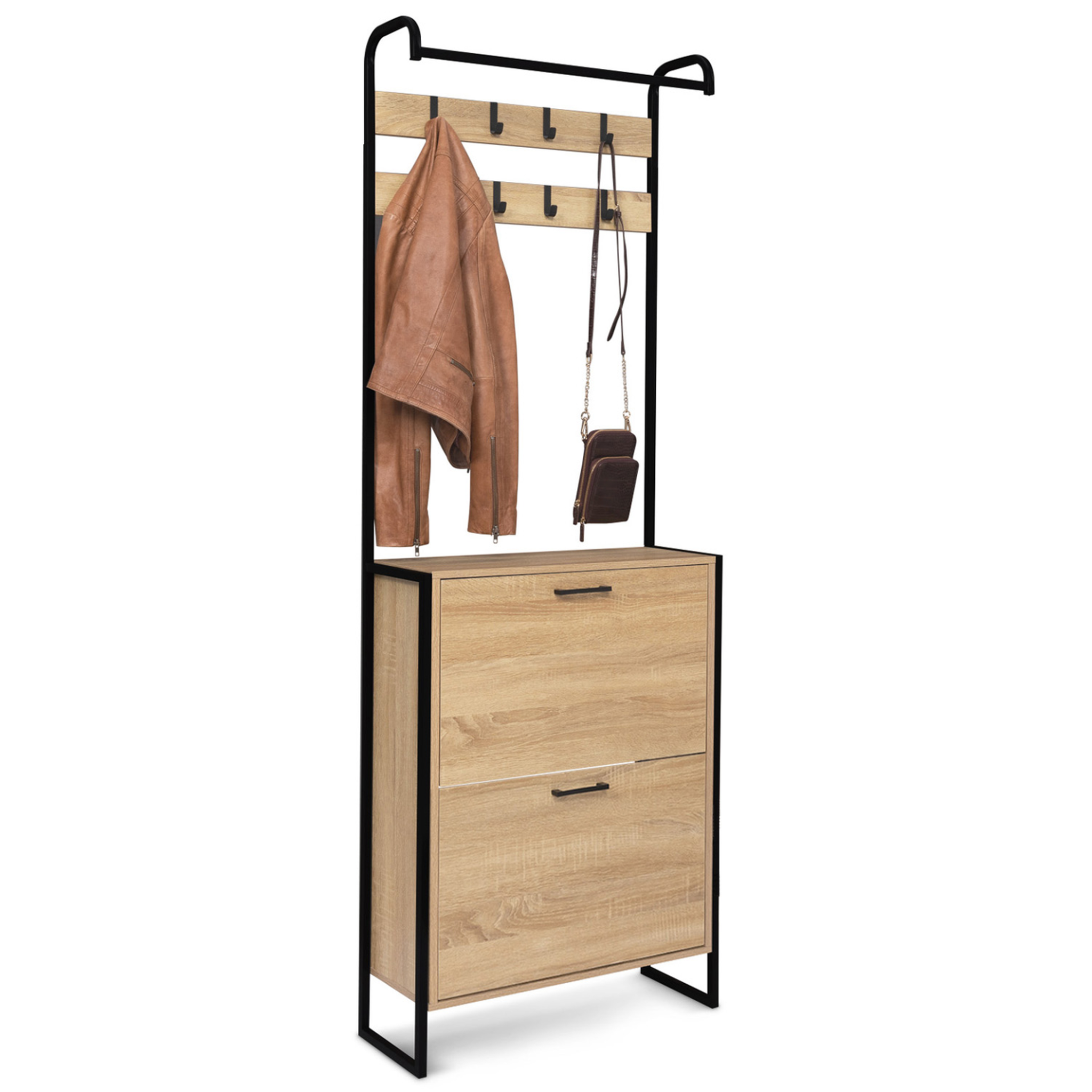 Voir la diapositive 4 : ID MARKET Vestiaire d'entrée LUIS meuble chaussures 2 portes design industriel
