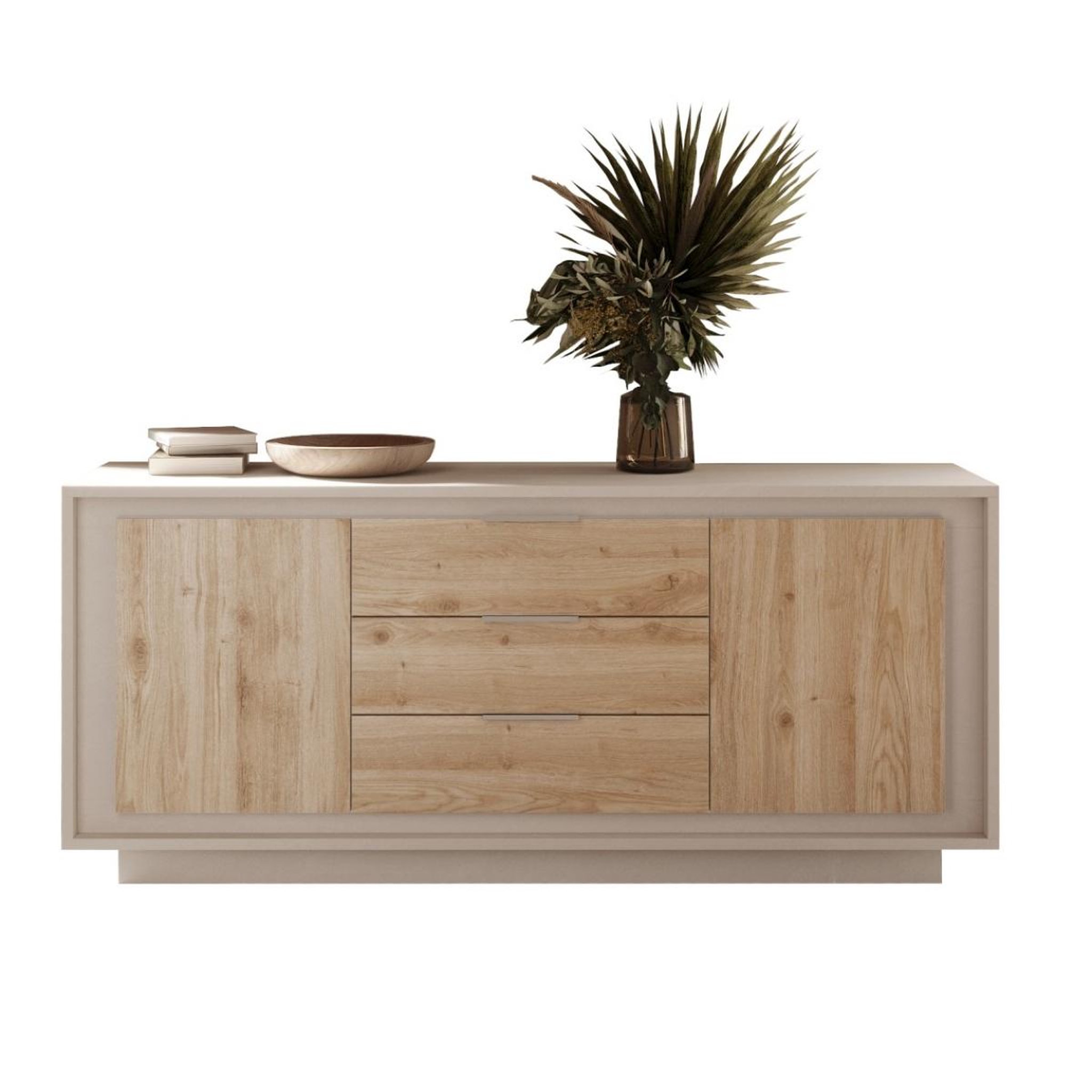 JLC KREATION Buffet bas beige et bois clair 2 portes-3 tiroirs 180cm yori