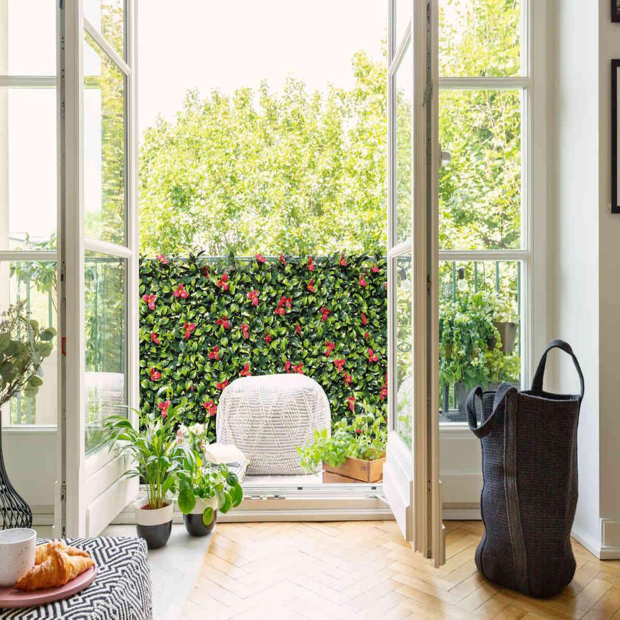 Voir la diapositive 2 : NATURE Treillis extensible en osier avec feuillage - bougainvilliers - 100 x 200 cm - nature