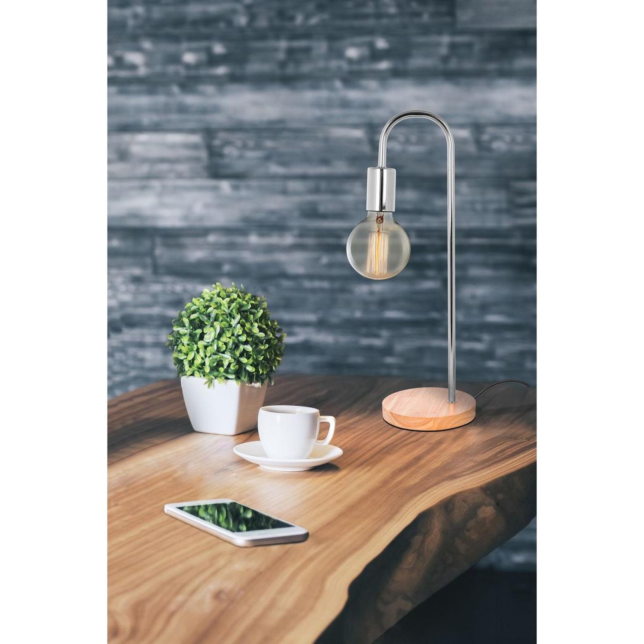 Voir la diapositive 2 : Paris Prix Lampe à poser bois & métal  vinara  47cm argent