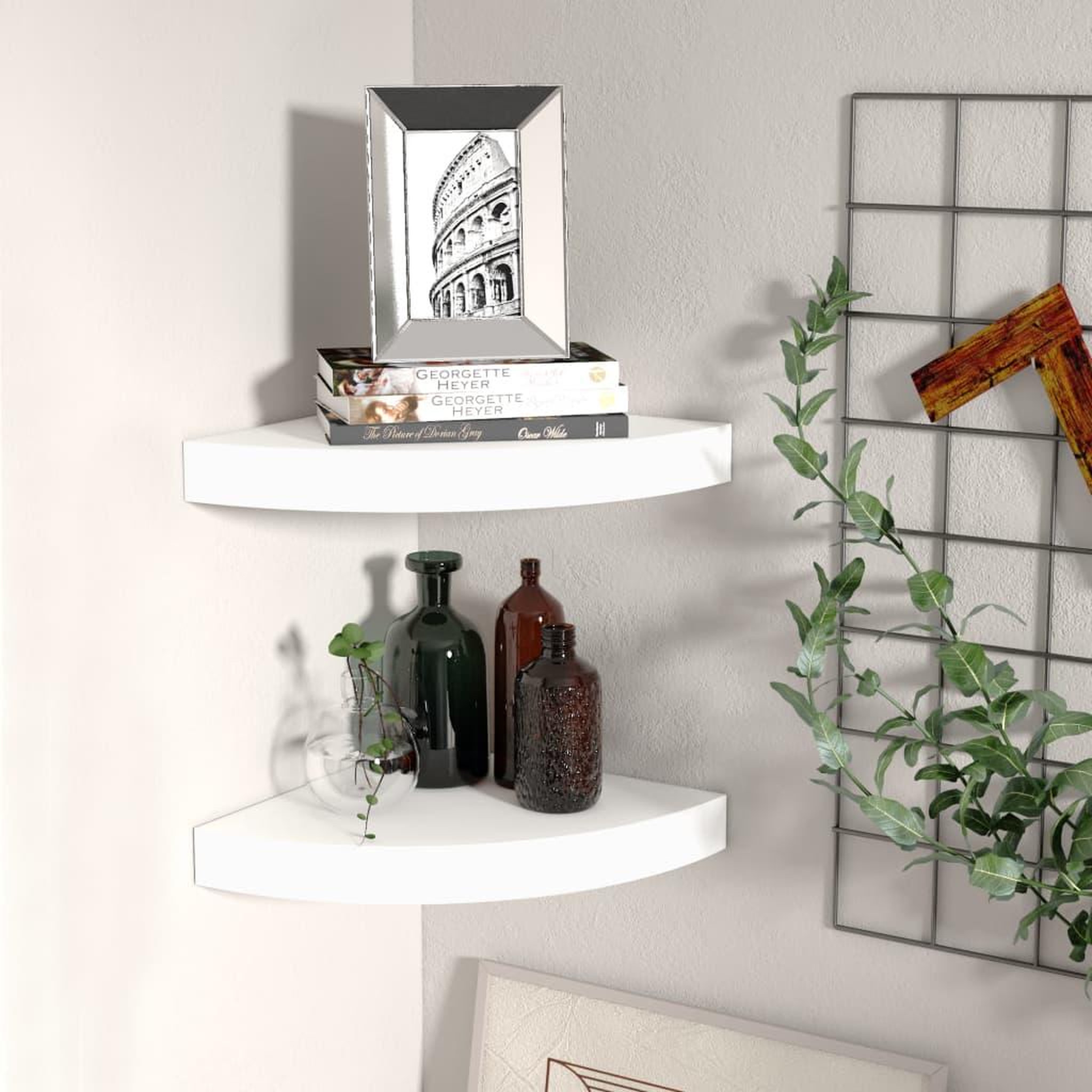Voir la diapositive 1 : VIDAXL Etageres d'angle flottantes 2 pcs blanc 25x25x3,8 cm MDF
