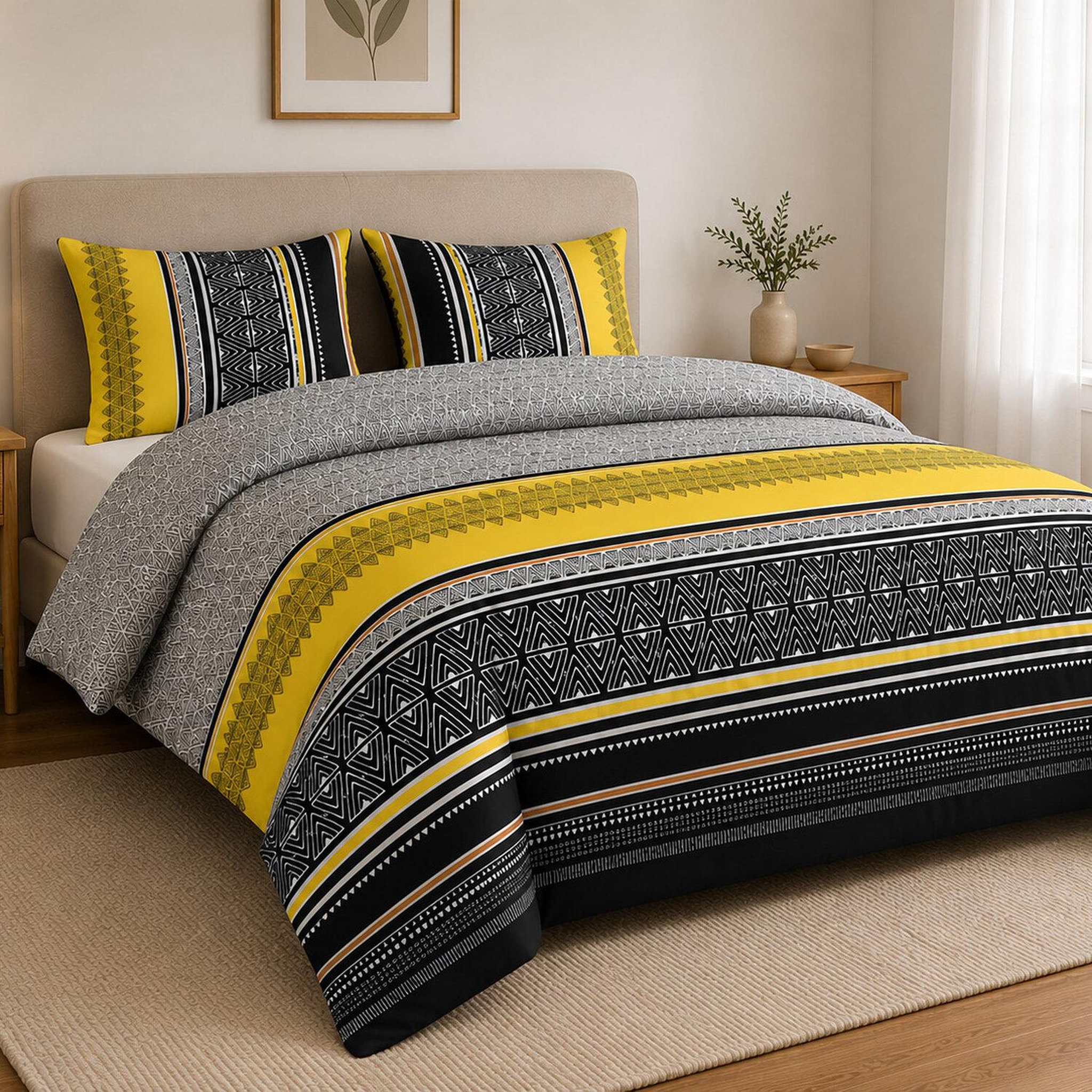 Voir la diapositive 2 : Home collection Parure housse de couette 240x220cm 100%coton 55fils formas yellow