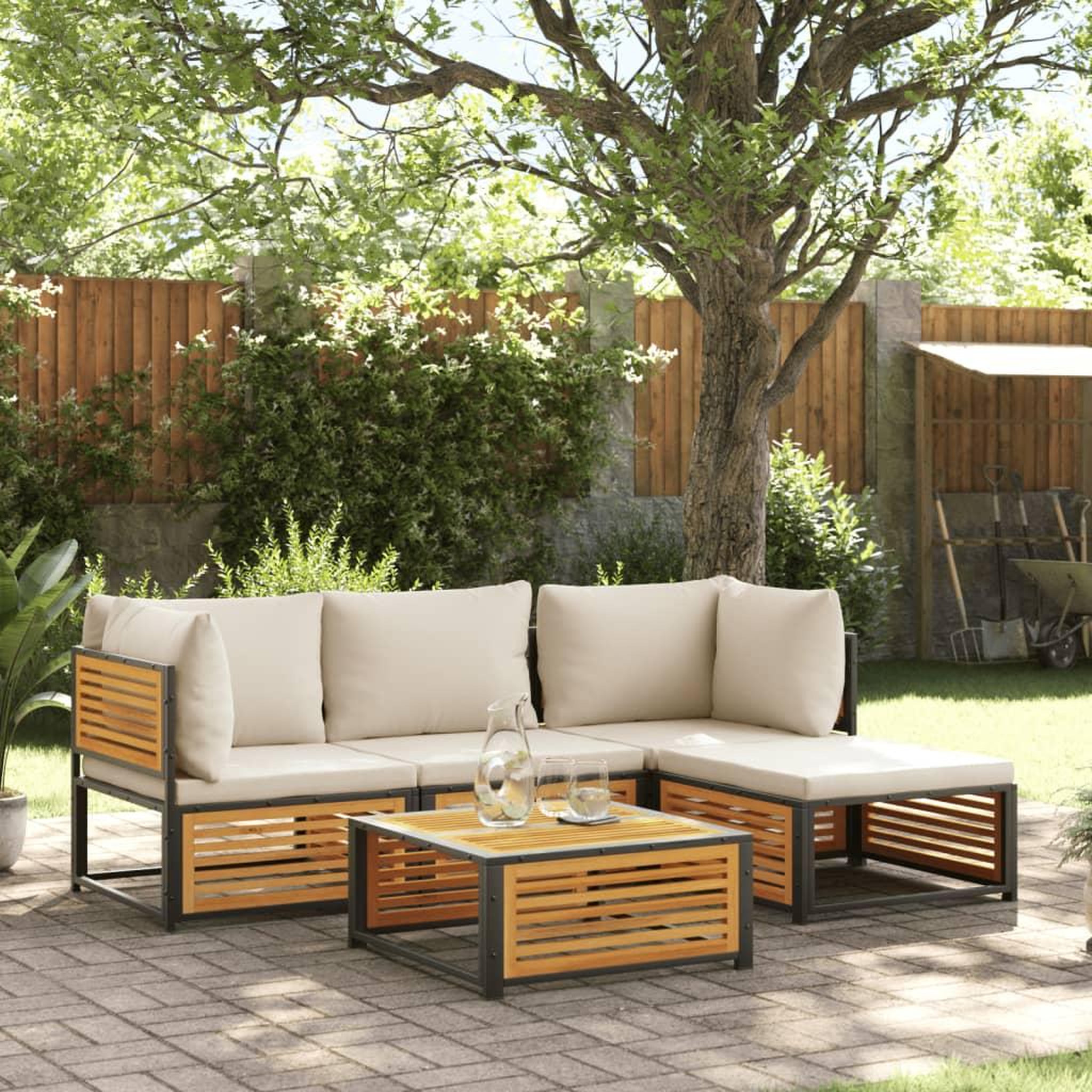 VIDAXL Salon de jardin avec coussins 5 pcs Bois d'acacia solide