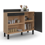 Voir la diapositive 4 : ID MARKET Buffet bas de cuisine 100 CM CINA plan de travail H.83 cm 1 porte + 1 tiroir façon hêtre et noir