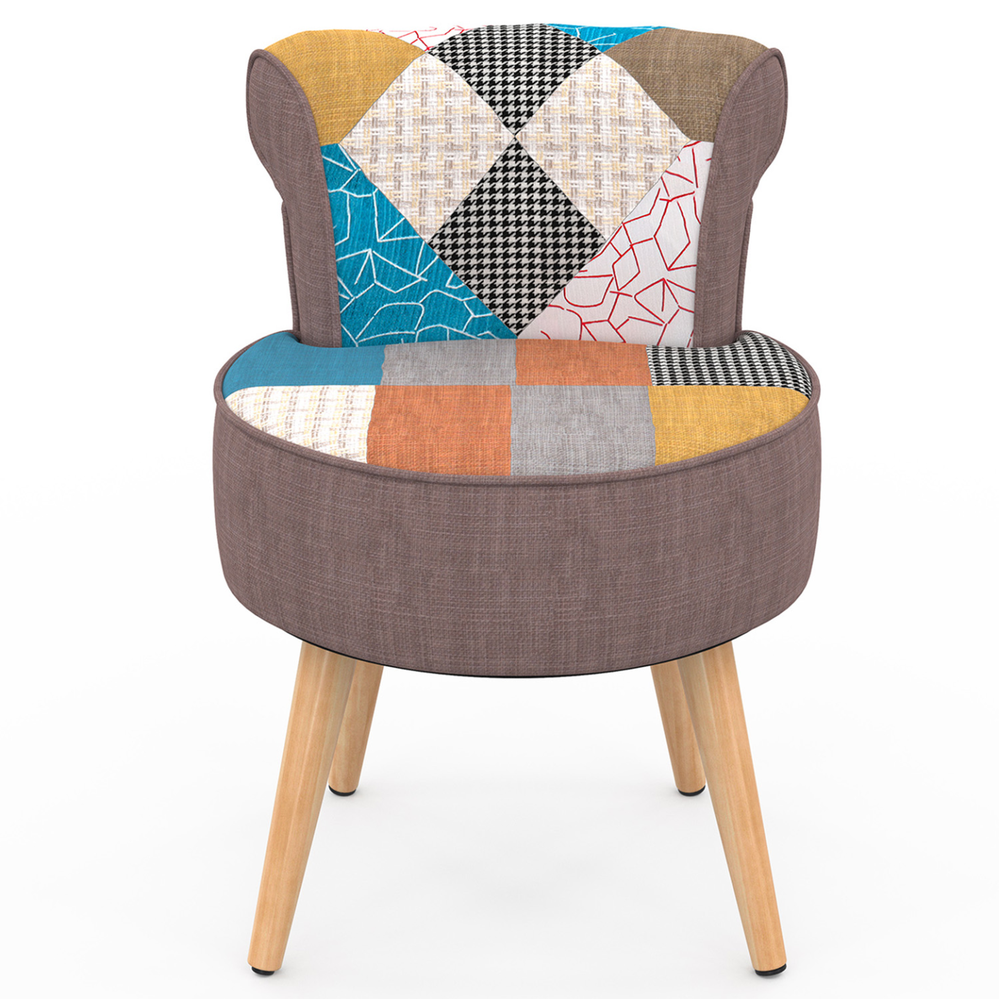 Voir la diapositive 3 : ID MARKET Fauteuil crapaud en tissu patchwork multicouleurs