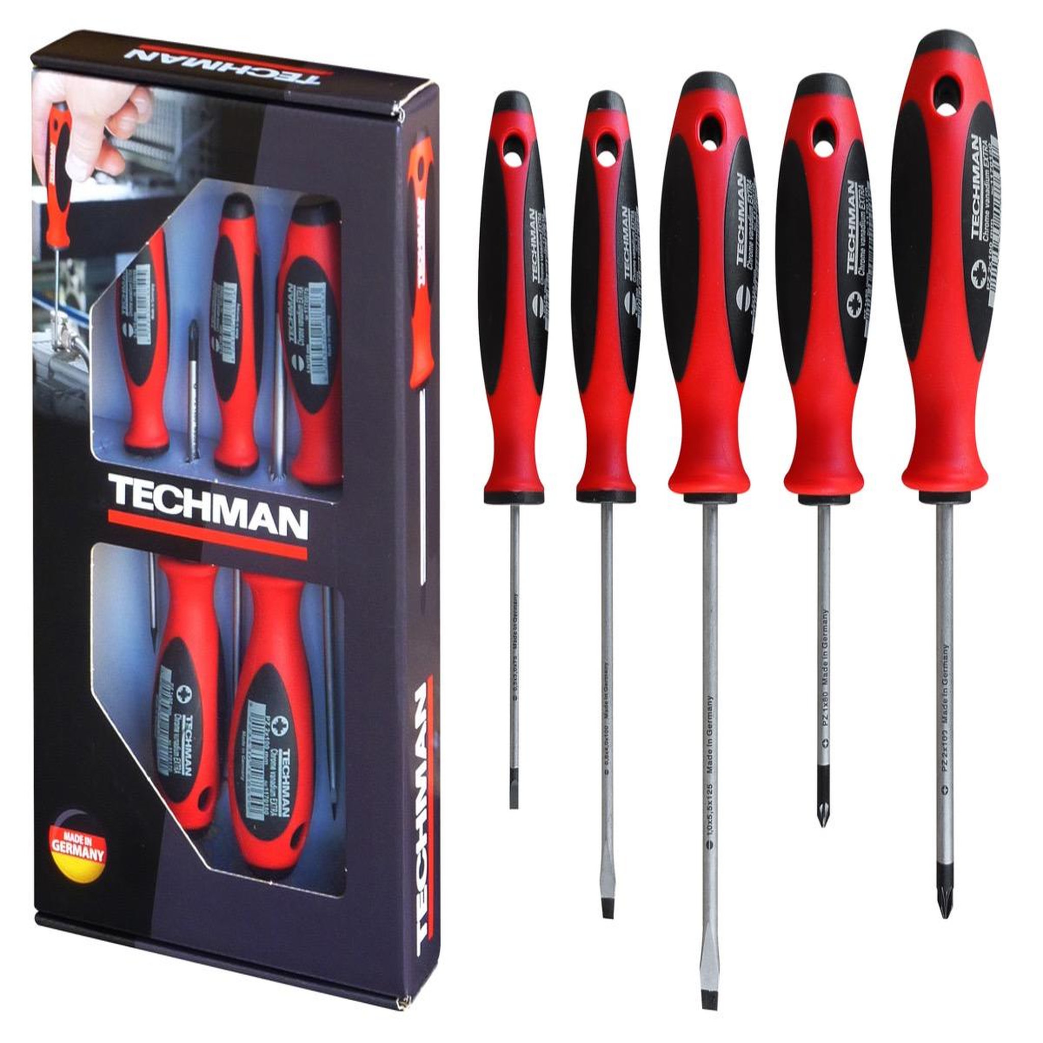 TECHMAN Jeu de 5 Tournevis Plats / Pozidriv