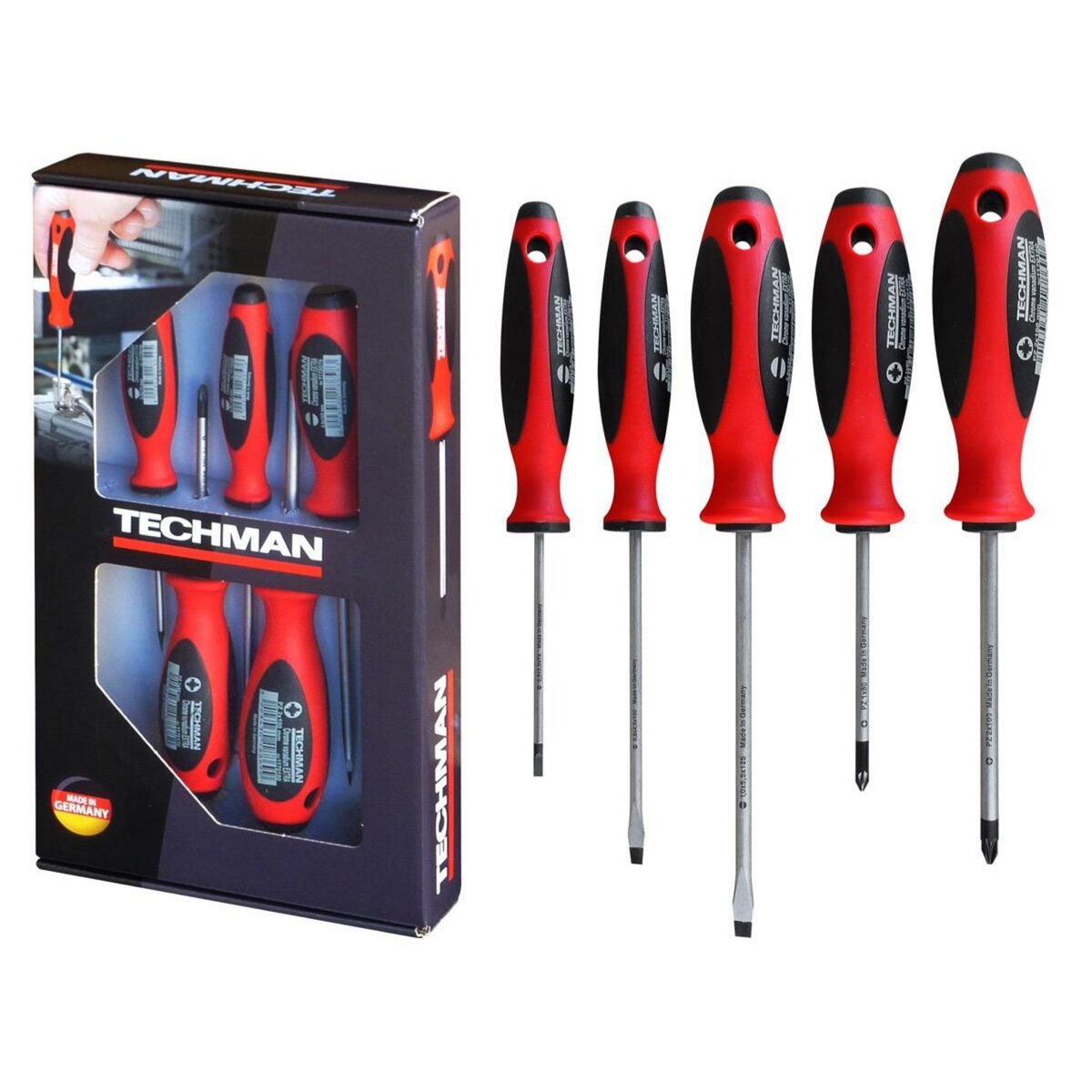 TECHMAN Jeu de 5 Tournevis Plats / Pozidriv