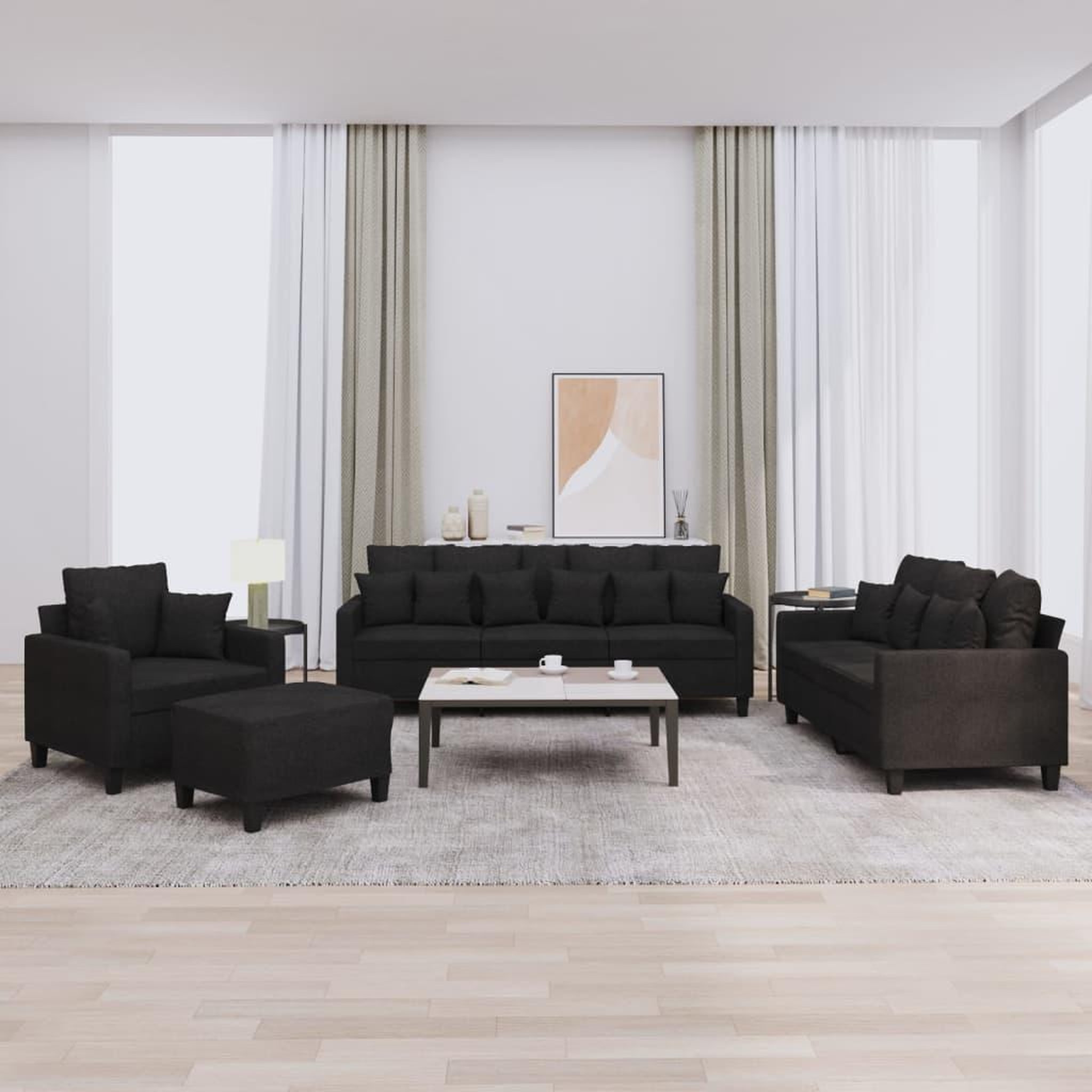 VIDAXL Ensemble de canapes 4 pcs avec coussins noir tissu