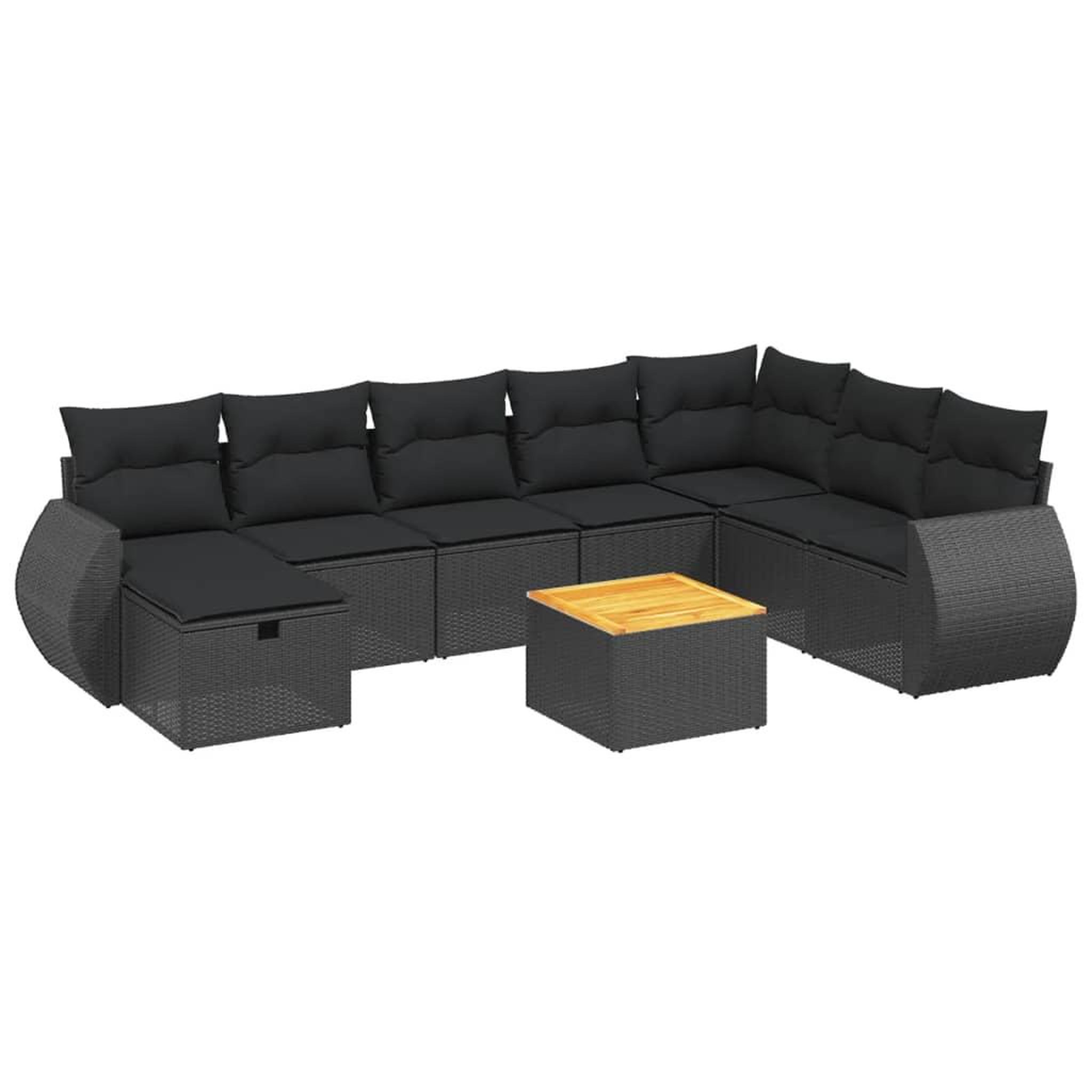 Voir la diapositive 2 : VIDAXL Salon de jardin 9 pcs avec coussins noir resine tressee