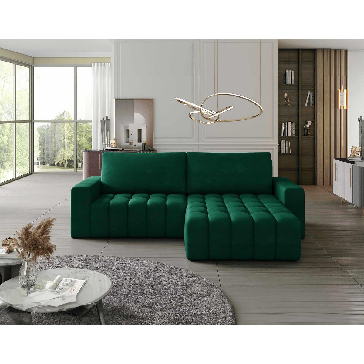 BEST MOBILIER Cordova - canapé d'angle droit 4 places convertible avec coffre en velours