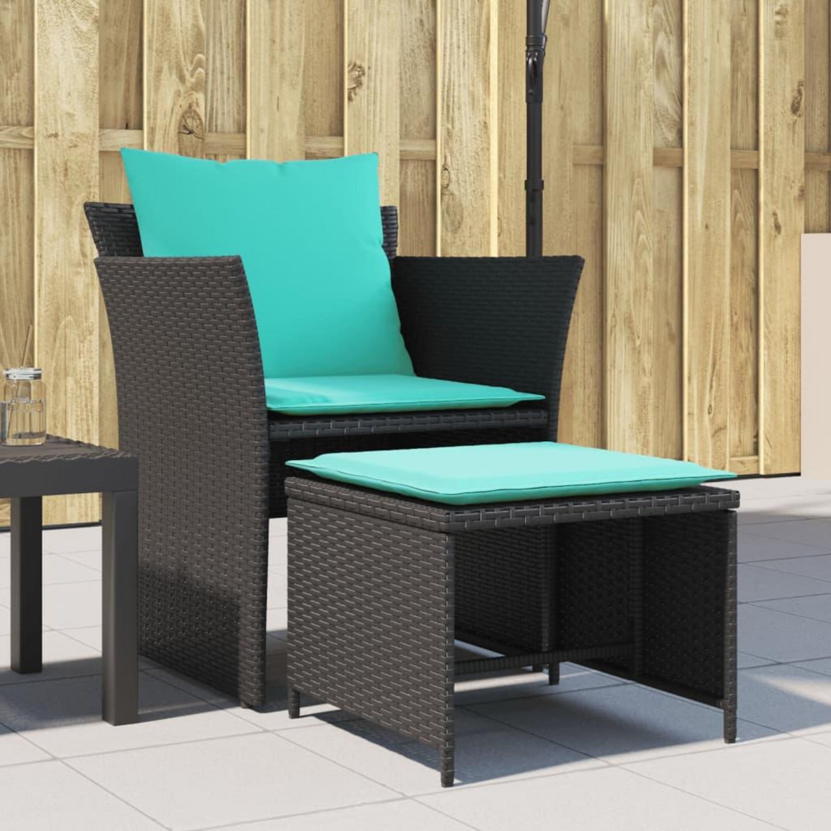 VIDAXL Chaise de jardin avec tabouret noir resine tressee