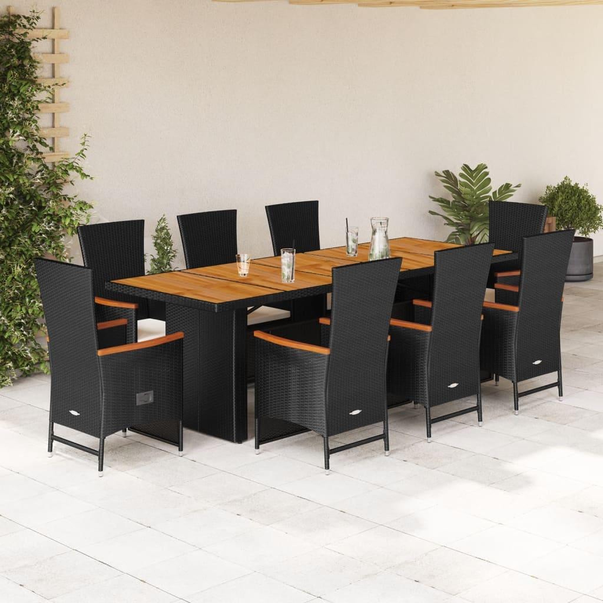Voir la diapositive 1 : VIDAXL Ensemble a manger de jardin 9pcs coussins noir resine tressee