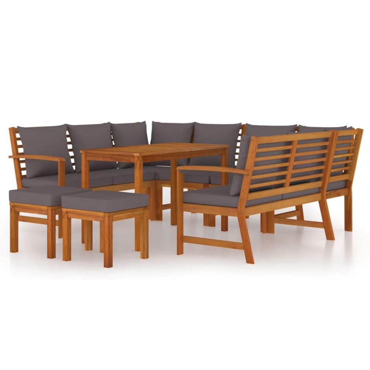 VIDAXL Ensemble a manger de jardin coussins 9 pcs Bois acacia