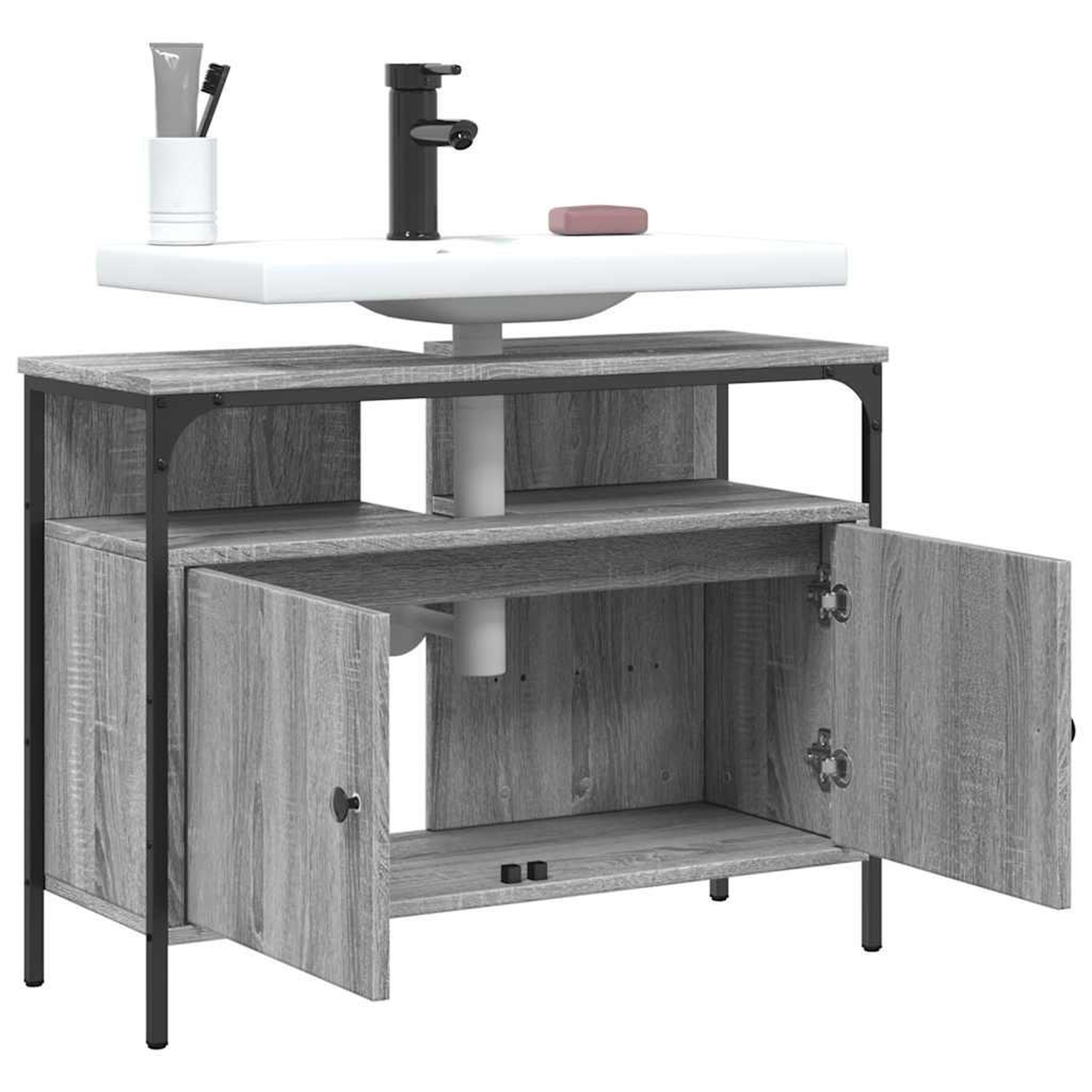 Voir la diapositive 4 : VIDAXL Armoire lavabo de salle de bain sonoma gris 80x30x60 cm