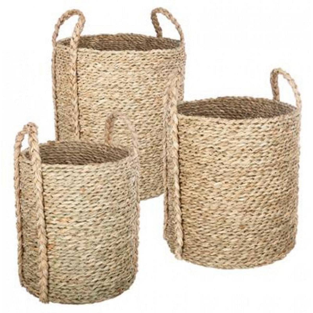  Lot de 3 Paniers de Rangement Cylindrique  Seagrass  35cm Naturel