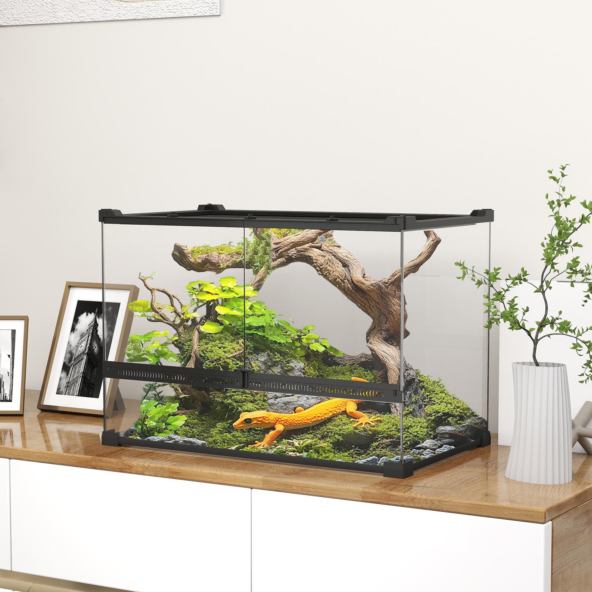 Voir la diapositive 4 : PAWHUT Boîte à reptiles fermeture sécurisée par rotation verre trempé noir