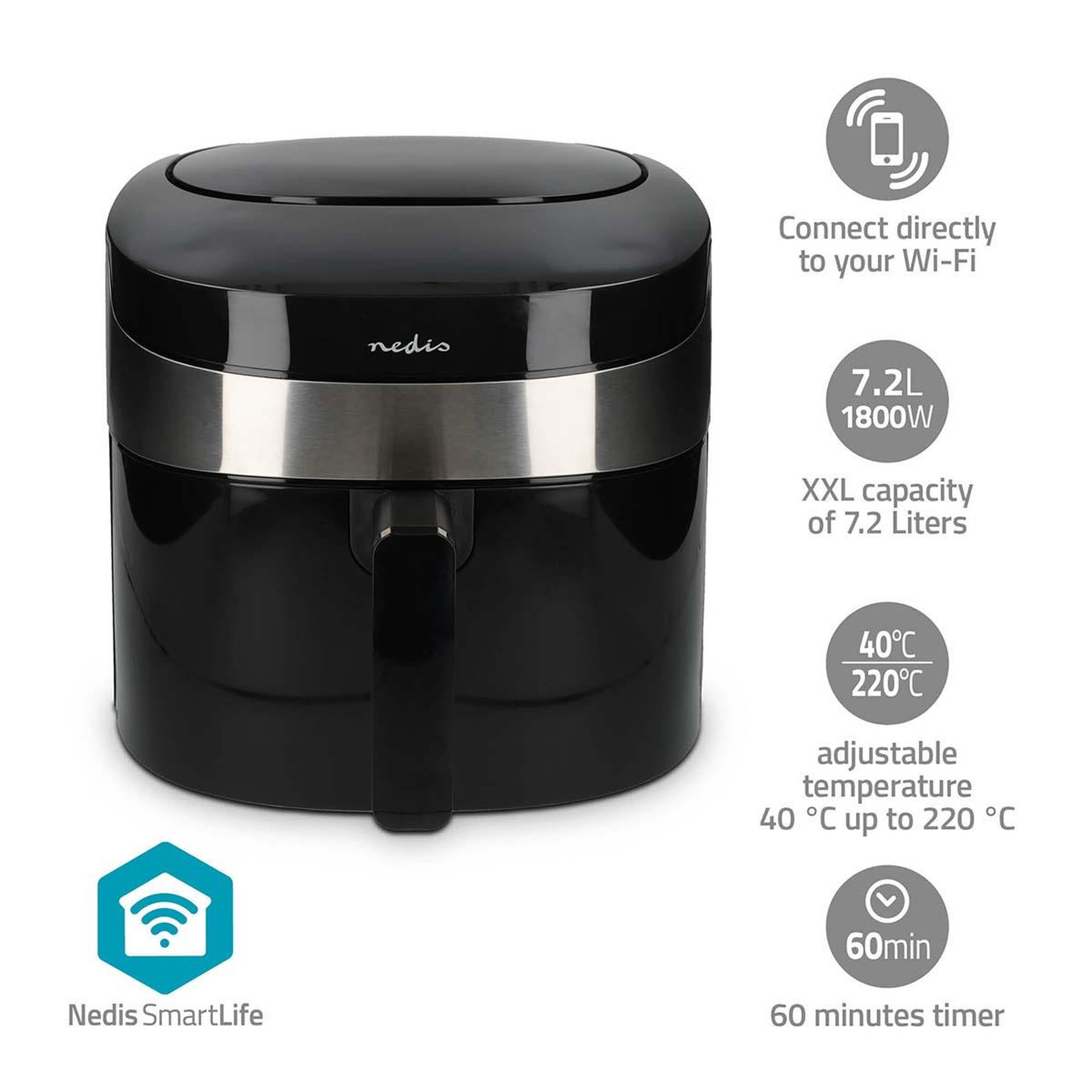 NEDIS Friteuse à air chaud smart life - wi-fi - noir - kaaf180bkw