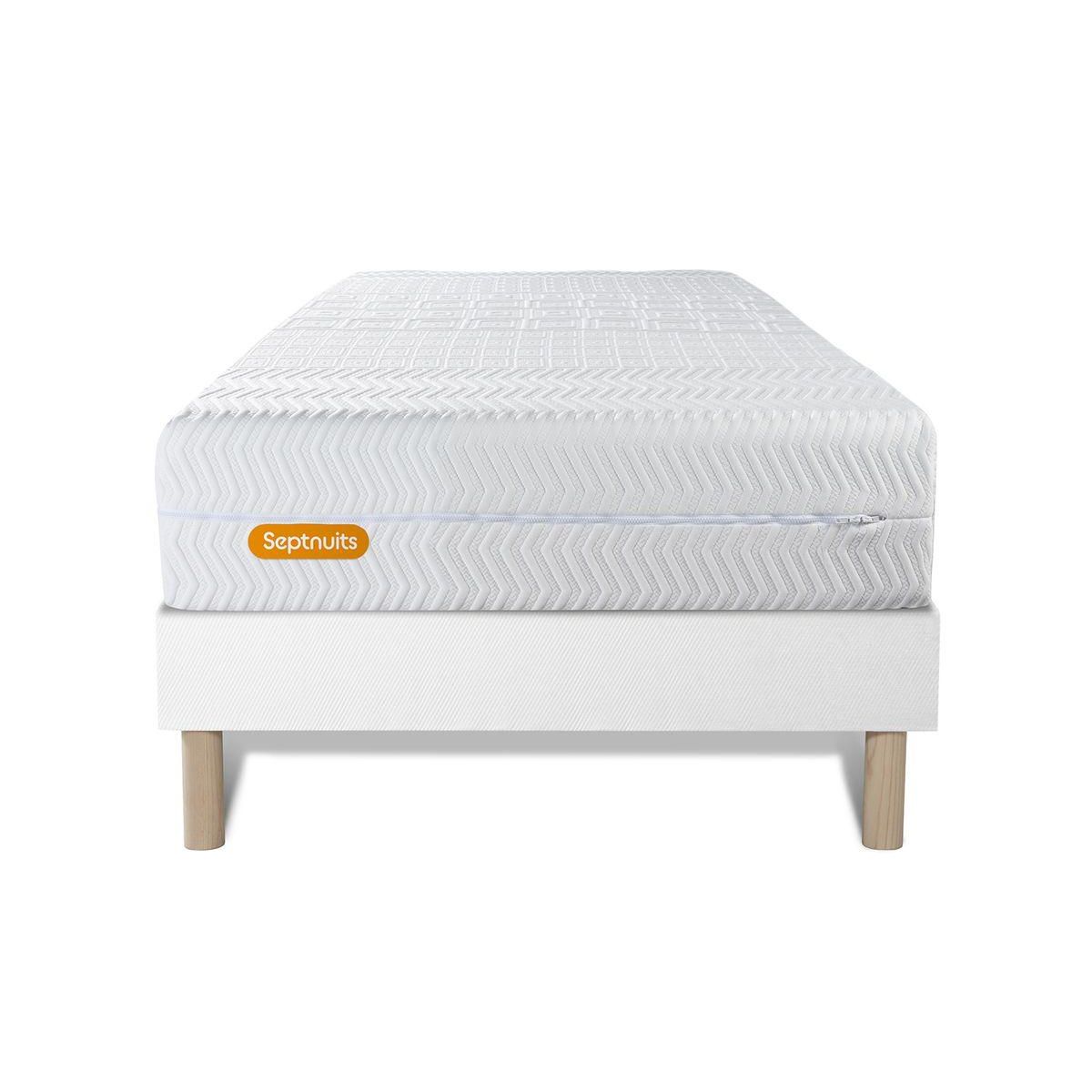 SEPTNUITS Matelas + sommier Memo Bio Mousse à mémoire de forme 5 zones de confort Maxi épaisseur Déhoussable