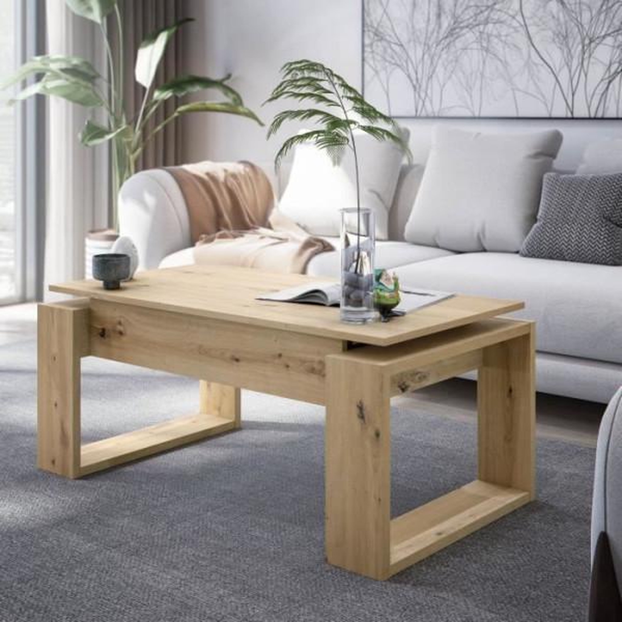 Voir la diapositive 2 : MARKET24 Table basse relevable - BALTIK - Rectangulaire - Chene - Sur pieds - 105 x 55 x 45 cm