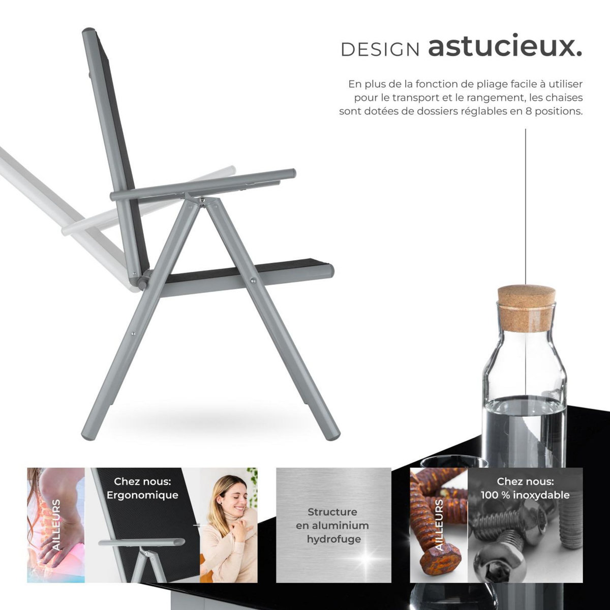 tectake Ensemble salon de jardin avec cadre en aluminium pour 6 personnes argent