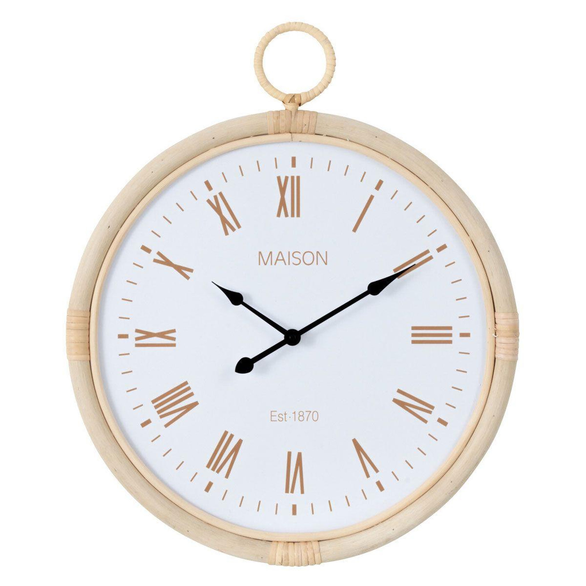 J-LINE Horloge murale en rotin  kyr  48cm blanc