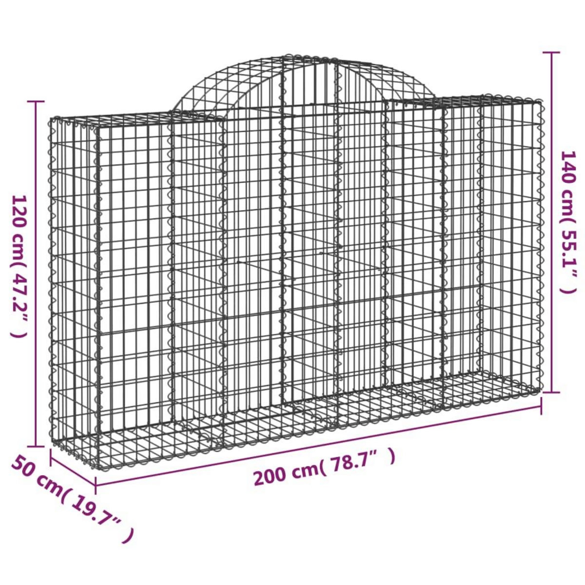 VIDAXL Paniers a gabions arques 4 pcs 200x50x120/140 cm Fer galvanise