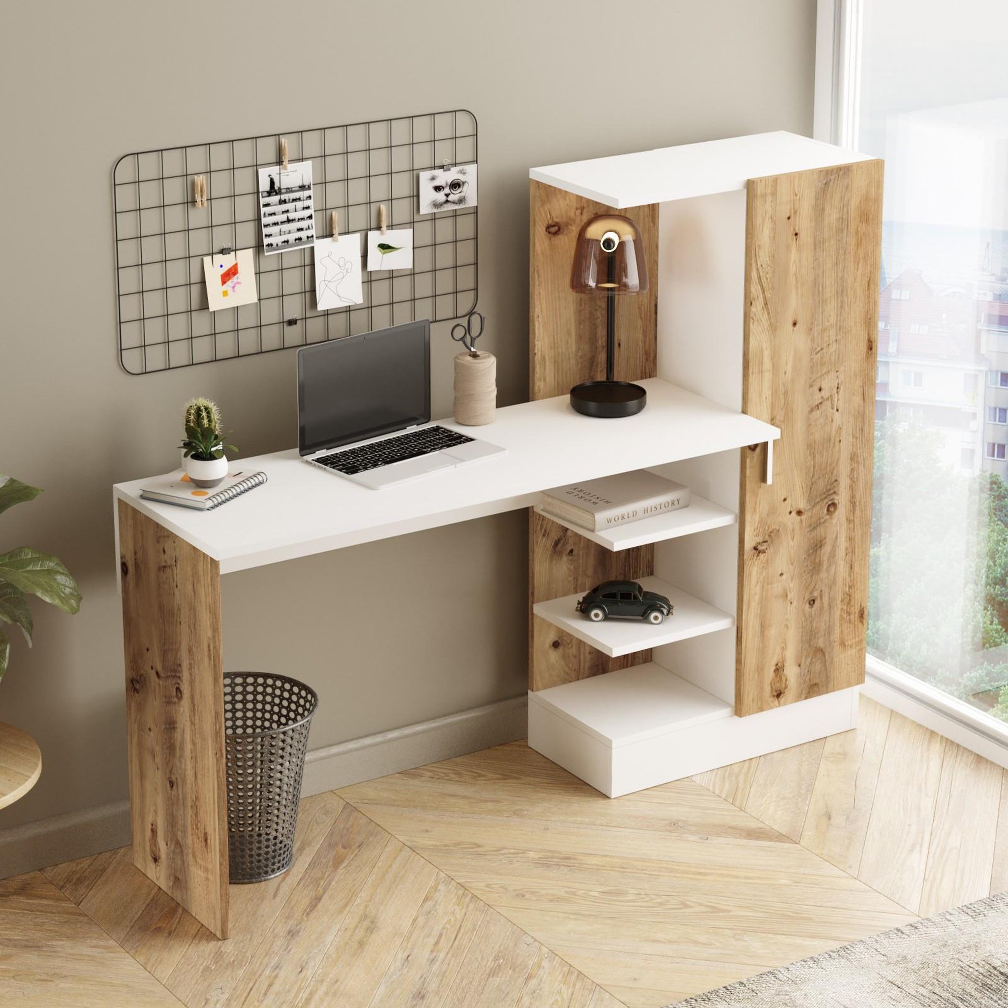 Voir la diapositive 2 : Habitat et Jardin Bureau en bois  ct2  - 152 x 40 x 120 cm - pin atlantique blanc