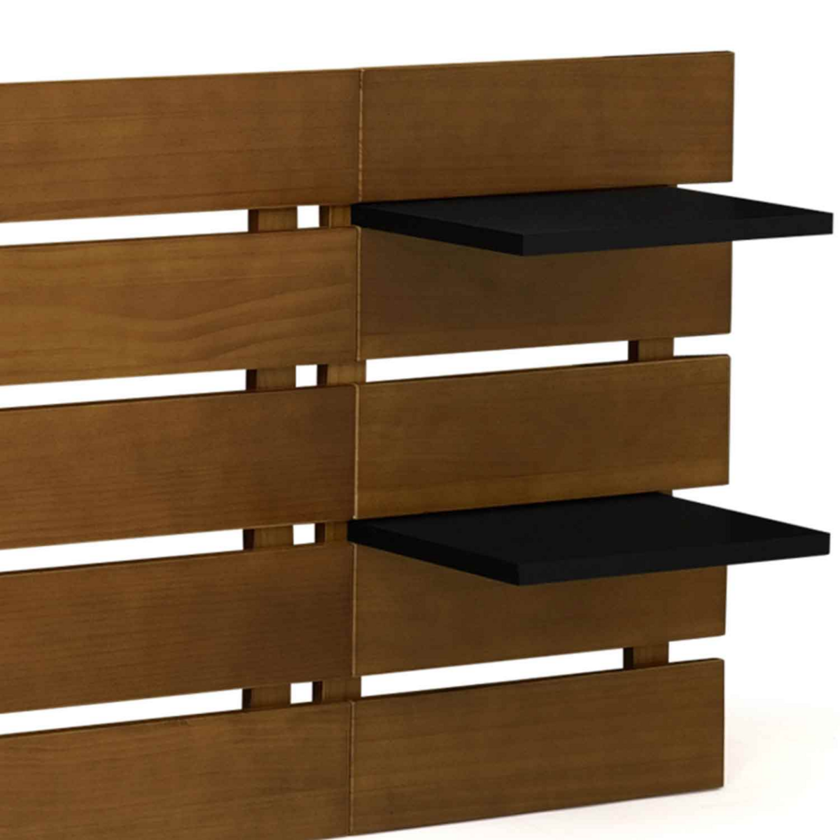 ID MARKET Tête de lit suspendue 5 larges lattes NINA 240 cm bois vieilli et étagères noires