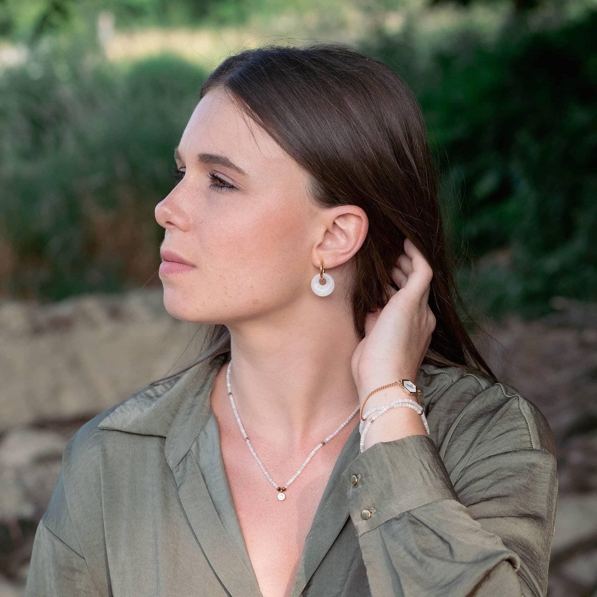 SLOYA Boucles d'oreilles Blima en pierres Jade blanc