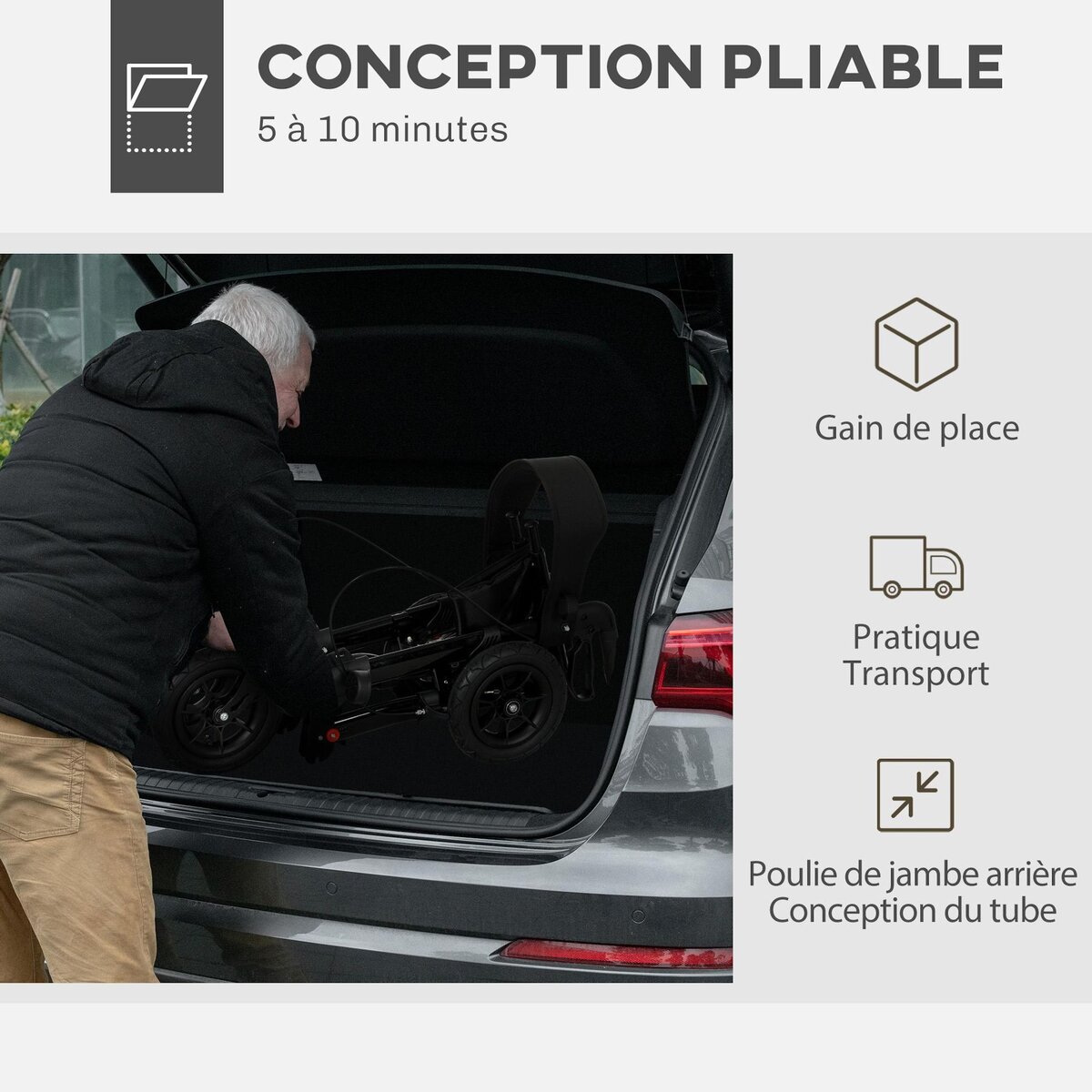 HOMCOM Déambulateur pliable réglable 4 roues siège et sacoche intégrés alu noir