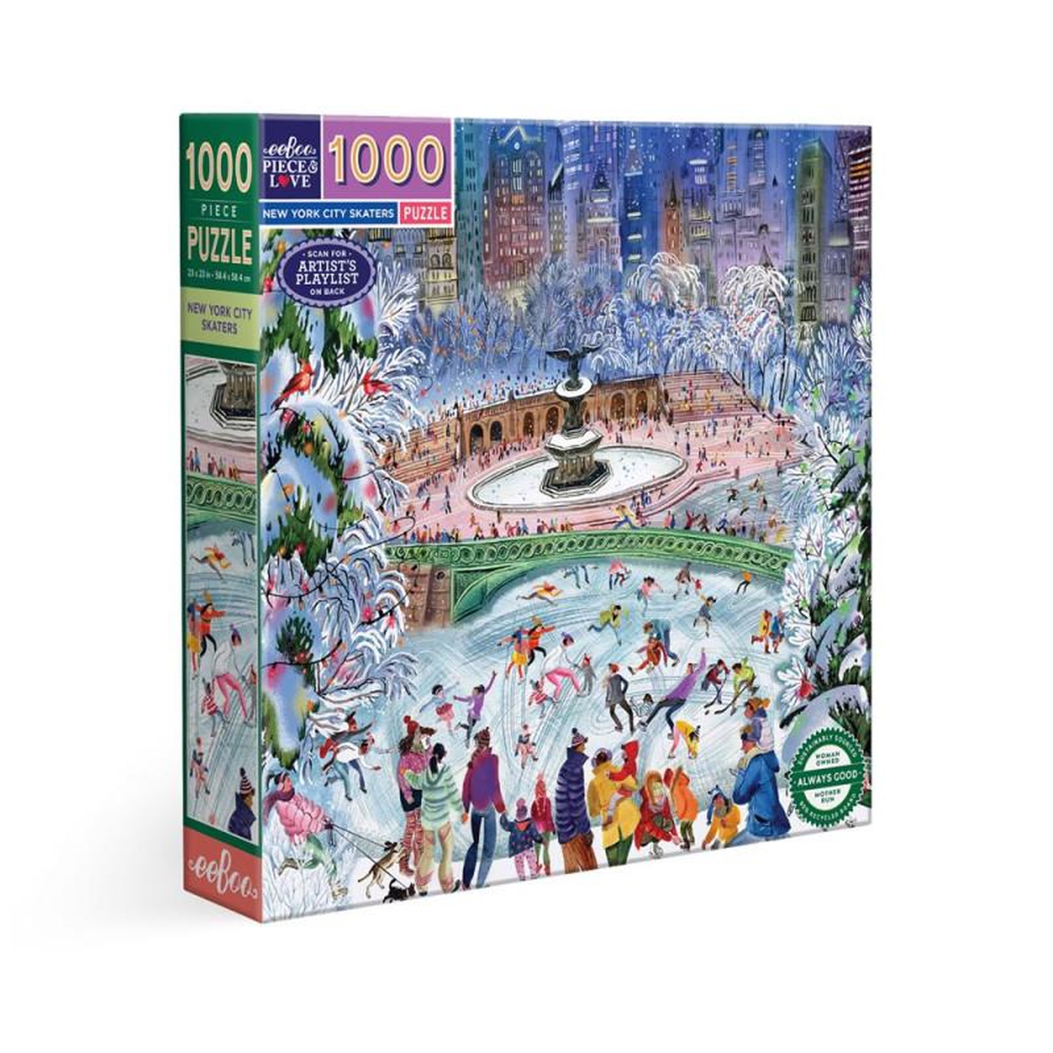 Eeboo Puzzle 1000 pièces – New York City Skaters – Scène urbaine illustrée – Univers city art – Adulte – Eeboo