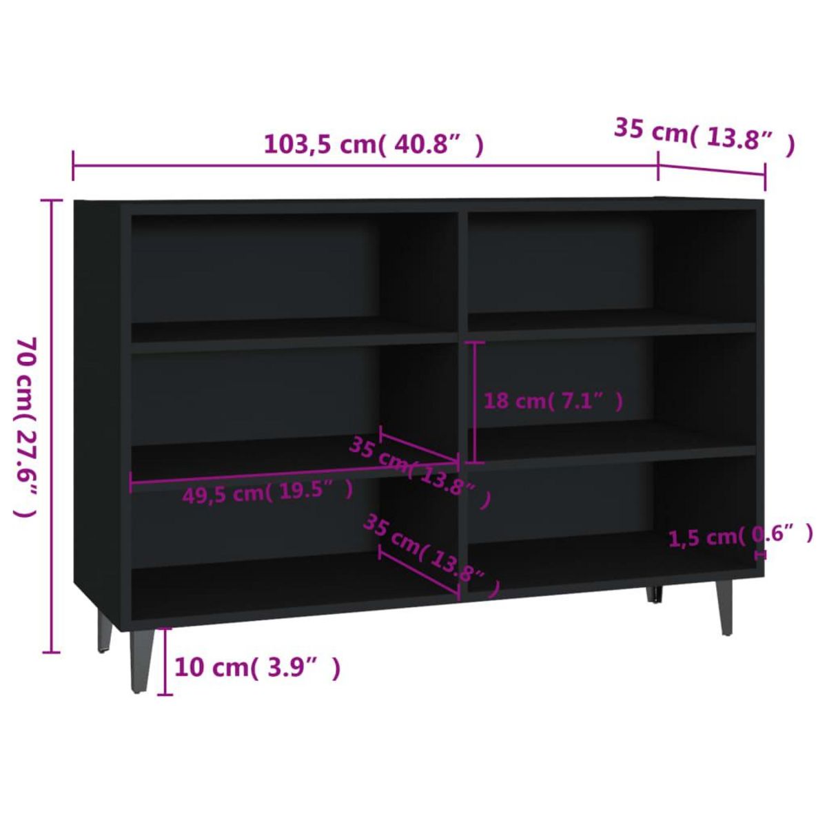 VIDAXL Buffet noir 103,5x35x70 cm bois d'ingenierie