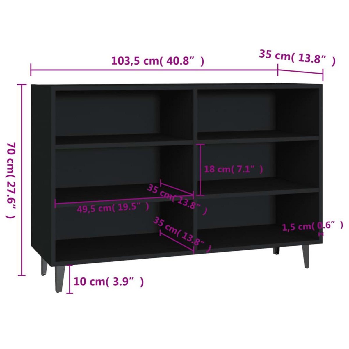 VIDAXL Buffet noir 103,5x35x70 cm bois d'ingenierie