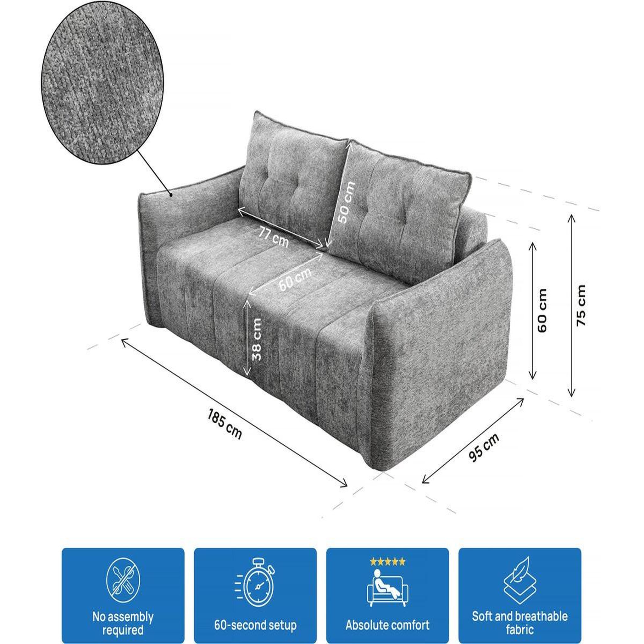 Voir la diapositive 3 : Habitat et Jardin Canapé droit en tissu texturé  silvano  - 3 places - gris