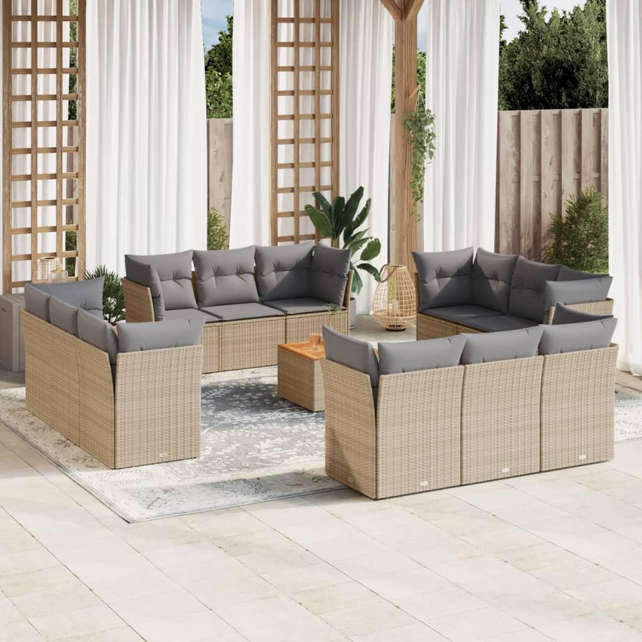 VIDAXL Salon de jardin avec coussins 13 pcs beige resine tressee
