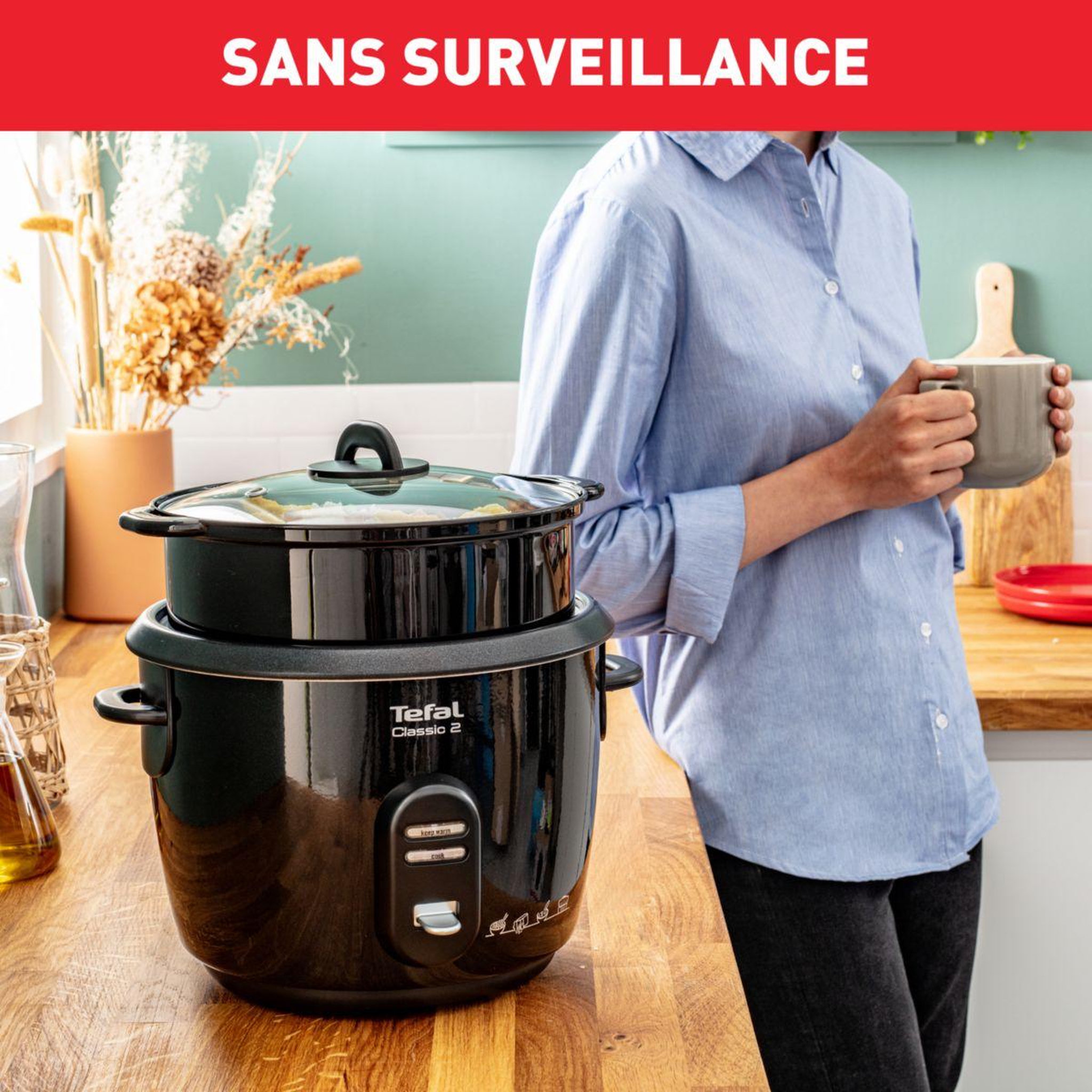 Voir la diapositive 3 : TEFAL Cuiseur riz RK103811 CLASSIC 2 NOIR METALISE 10C