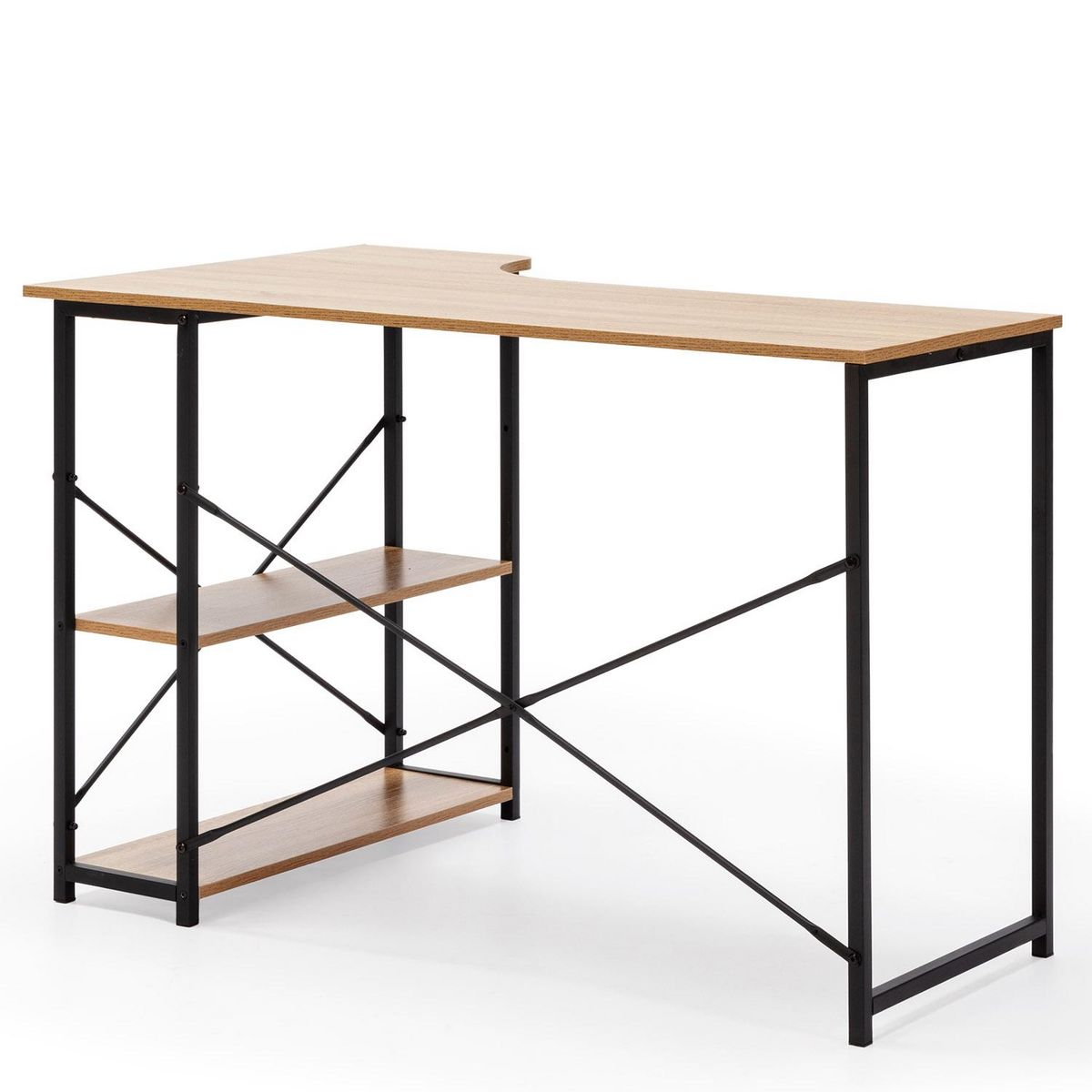 VS VENTA-STOCK Bureau Juani noir, 2 étagères, style industriel, 120 cm longueur