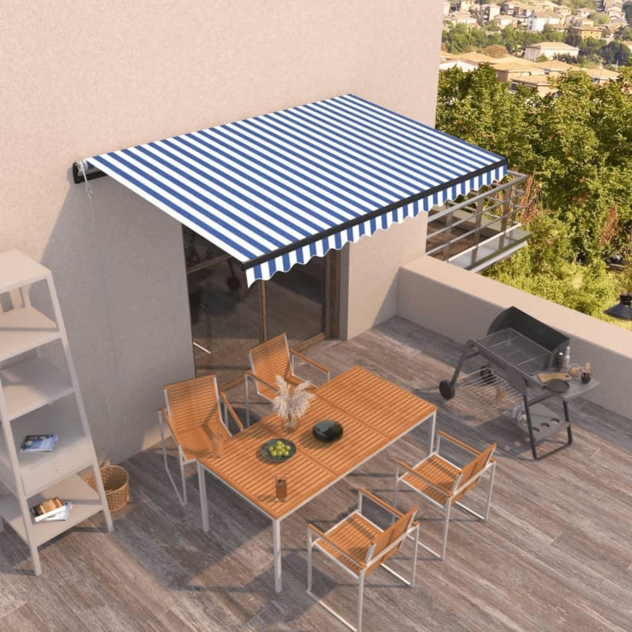 VIDAXL Auvent retractable automatique 450x350 cm Bleu et blanc