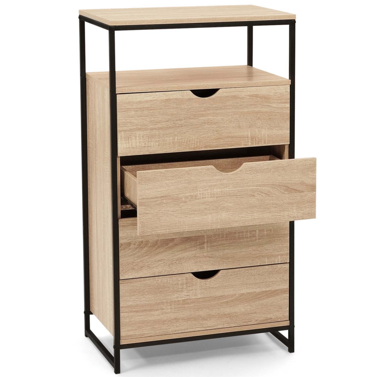 ID MARKET Chiffonnier 4 tiroirs DETROIT 60 cm commode design industriel avec étagère