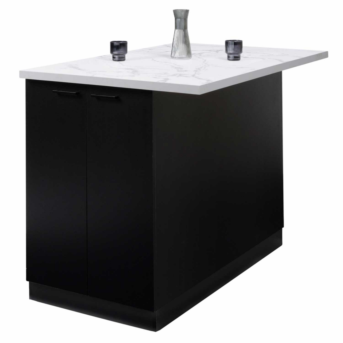 ID MARKET Ilot central IVO 120 cm bois noir avec plan de travail effet marbre ALASKA