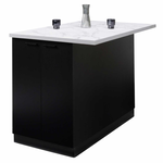 ID MARKET Ilot central IVO 120 cm bois noir avec plan de travail effet marbre ALASKA