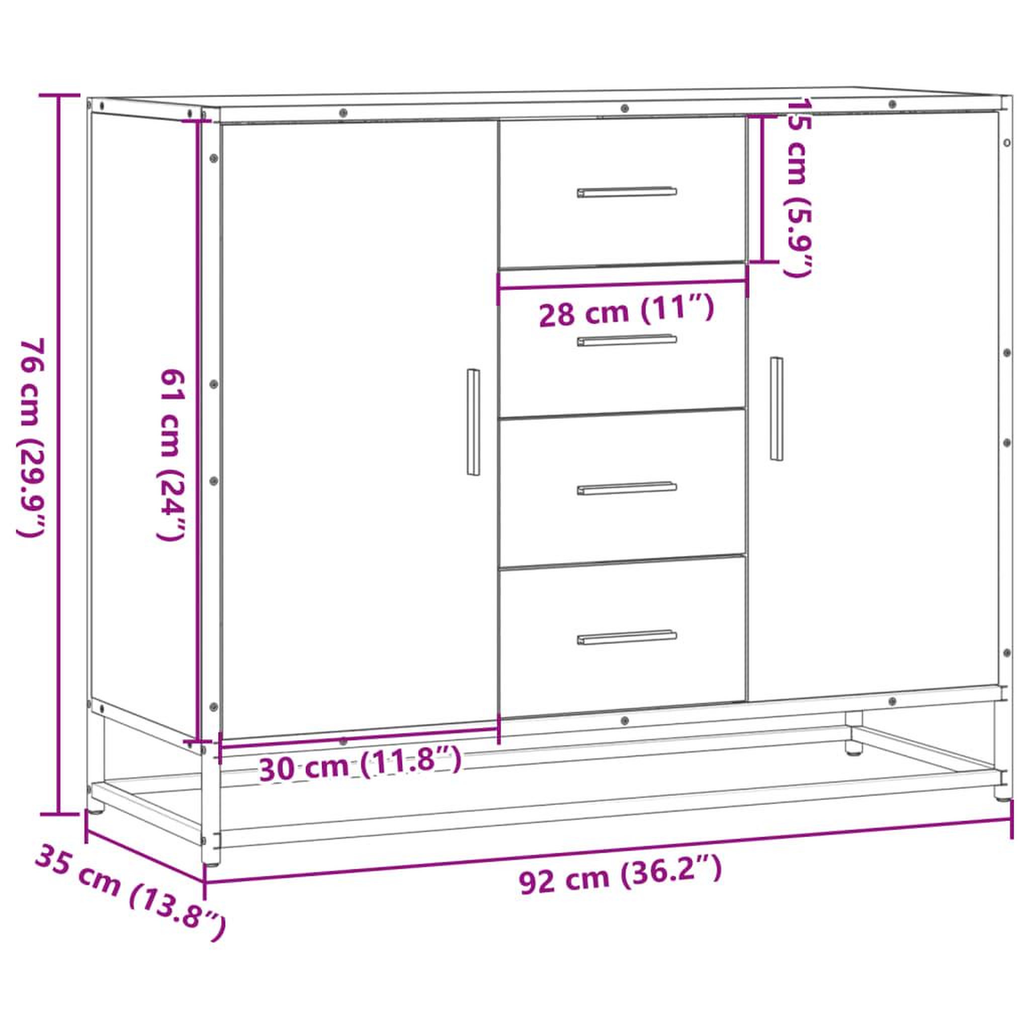 Voir la diapositive 6 : VIDAXL Buffet sonoma gris 92x35x76 cm bois d'ingenierie