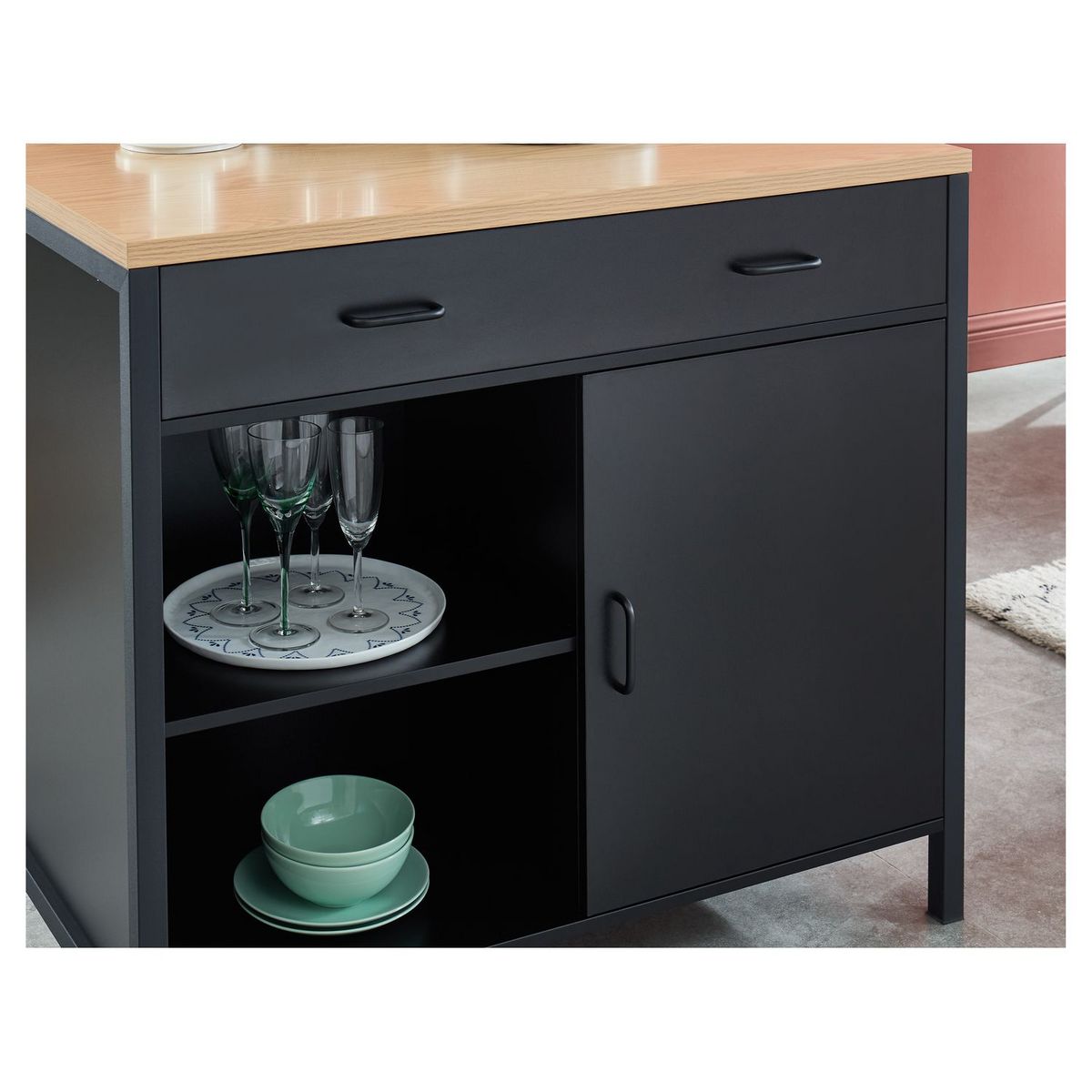 Îlot central de cuisine 1 tiroir 1 porte 1 étagère - L100cm PEPER