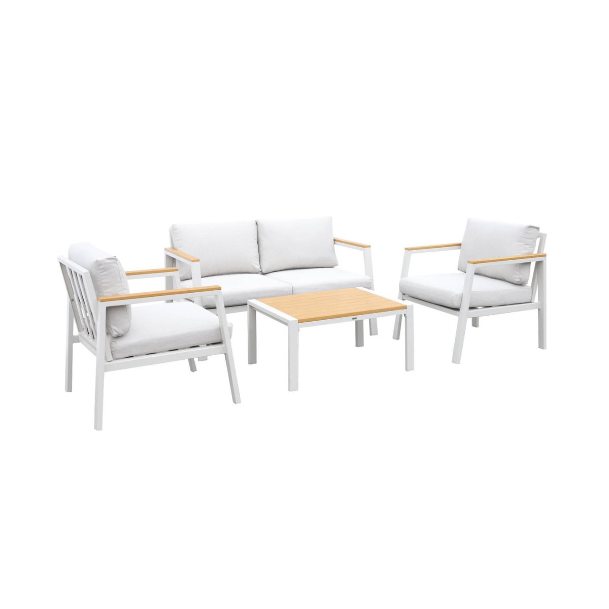SWEEEK Salon de jardin Casoria, aluminium et polywood 4 places, 1 canapé, 2 fauteuils, 1 table basse